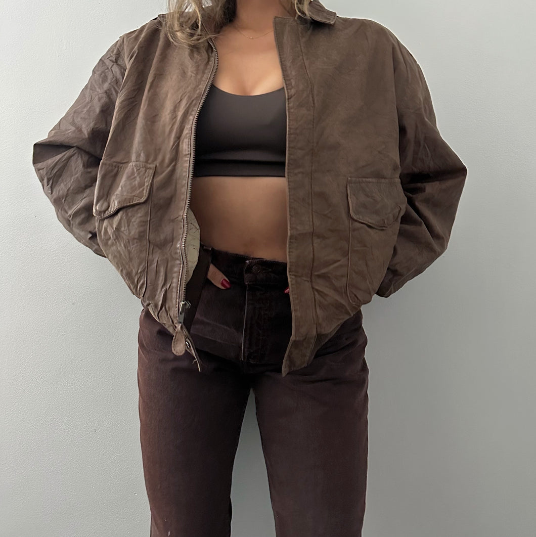 VINTAGE BROWN LEATHER BOMBER