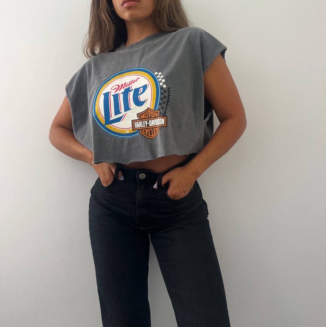 Cropped Miller lite X Harley Davidson tank