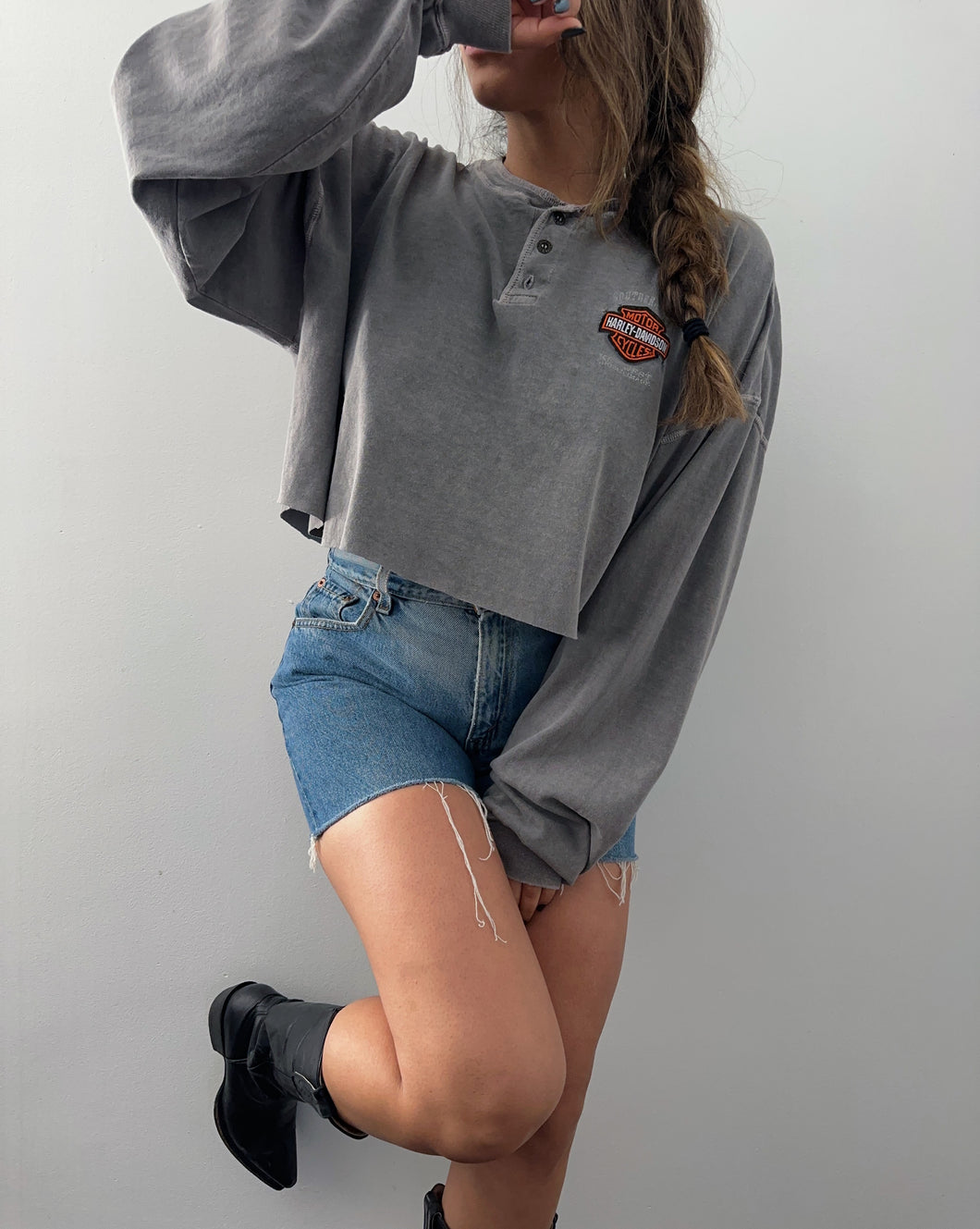 Cropped long sleeve harley Davidson